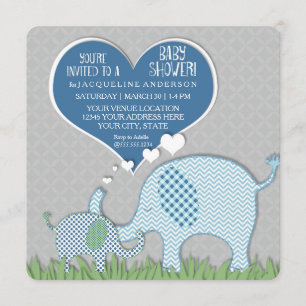 Boy Baby shower Hart Olifanten Retro Modern Kaart