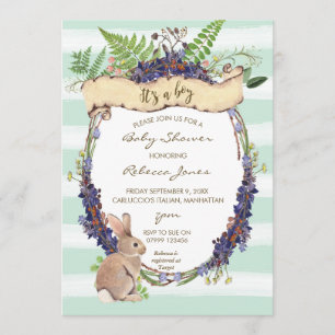 Boy baby shower Invitation Forest Rabbit Bunny Kaart