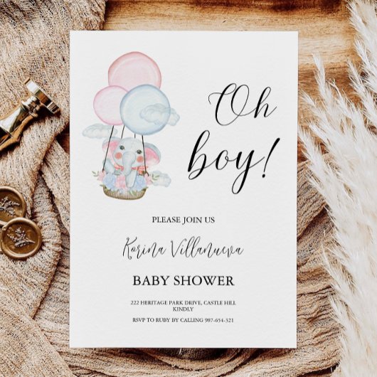 Boy Baby shower Invitation, Oh Boy Invitation, Kaart