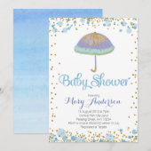 BOY Baby shower Invitation paraplu Kaart (Voorkant / Achterkant)
