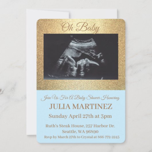 Boy Baby shower Invitation - Sonogram Kaart (Voorkant)