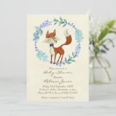 Boy baby shower Invitation Woodland Fox Blue Kaart (Staand voorkant)