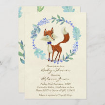 Boy baby shower Invitation Woodland Fox Blue