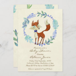 Boy baby shower Invitation Woodland Fox Blue Kaart