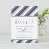Boy Baby Shower Invitations, marine, grijs 875 Kaart (Staand voorkant)