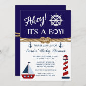 Boy Baby Shower Invitations, Nautical Shower Kaart (Voorkant / Achterkant)