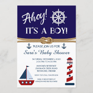 Boy Baby Shower Invitations, Nautical Shower Kaart