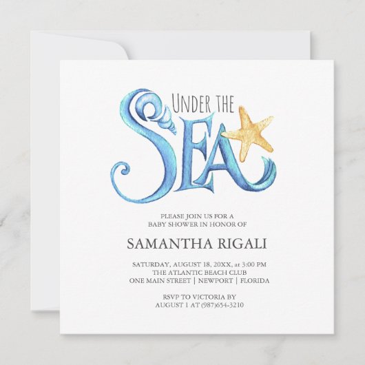 Boy Baby Shower Invitations Watercolor Starfish Kaart (Voorkant)