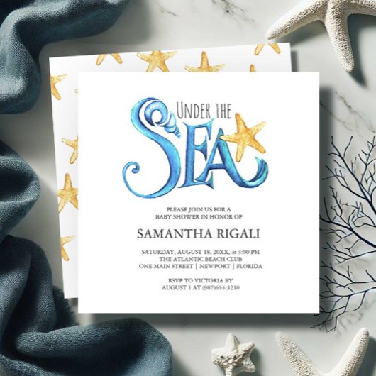 Boy Baby Shower Invitations Watercolor Starfish Kaart