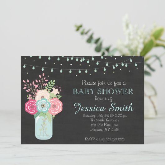 Boy Baby shower - Mason Jar/Lights Kaart (Staand voorkant)