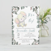 Boy Baby shower Olifanten Eucalyptus Bladeren Kaart (Staand voorkant)
