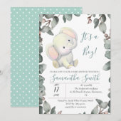 Boy Baby shower Olifanten Eucalyptus Bladeren Kaart (Voorkant / Achterkant)
