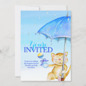 Boy baby shower paraplu grillige kattenuitnodiging kaart (Voorkant)
