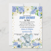 Boy baby shower per post Blauwe olifant roos bloem Kaart (Voorkant)