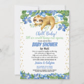 Boy baby shower per post luiaard blauw bloempje kaart (Voorkant)