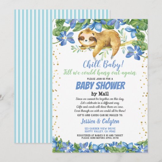Boy baby shower per post luiaard blauw bloempje kaart (Voorkant / Achterkant)