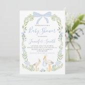 Boy Baby shower Preppy Southern Blue Stork Kaart (Staand voorkant)