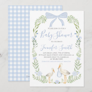 Boy Baby shower Preppy Southern Blue Stork Kaart
