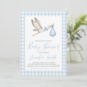 Boy Baby shower Preppy Southern Blue Stork Kaart (Staand voorkant)