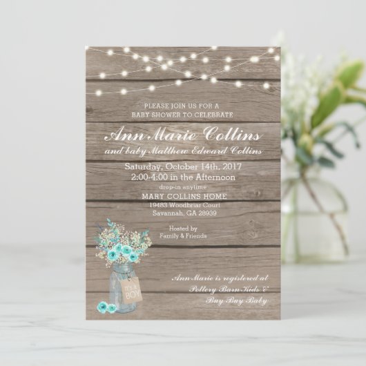 Boy Baby shower Rustic Babys Breath String Lights Kaart (Staand voorkant)