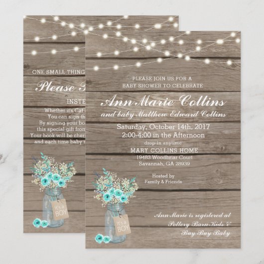 Boy Baby shower Rustic Babys Breath String Lights Kaart (Voorkant / Achterkant)