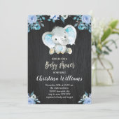Boy Baby shower Rustic Blue Flowers Elephant Kaart (Staand voorkant)