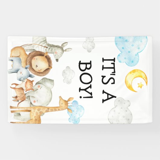 Boy Baby shower Safari Oerwoud Animals Cute Spandoek (Horizontaal)