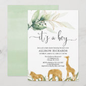 Boy baby shower, safari oerwoud gouddieren kaart (Voorkant / Achterkant)