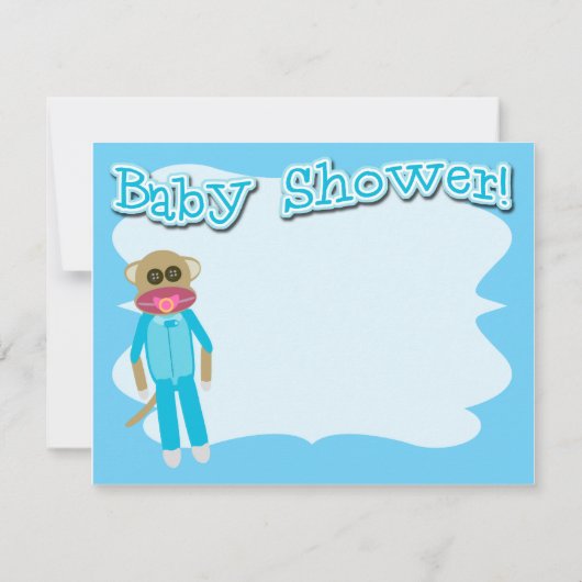 Boy Baby shower Schattigee Sockmonkey Art Kaart (Achterkant)