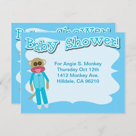 Boy Baby shower Schattigee Sockmonkey Art Kaart (Voorkant / Achterkant)