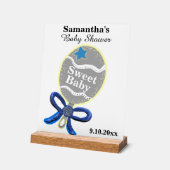 Boy Baby shower Silver Blue Rattle Acryl Bord (Hoek)