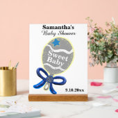 Boy Baby shower Silver Blue Rattle Acryl Bord (Huwelijk)