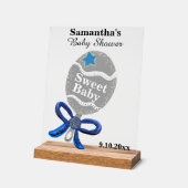 Boy Baby shower Silver Blue Rattle Acryl Bord (Hoek)