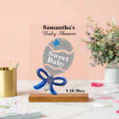 Boy Baby shower Silver Blue Rattle Acryl Bord (Huwelijk)