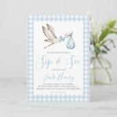 Boy Baby shower Southern Sip & See Blue Stork Kaart (Staand voorkant)