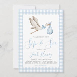 Boy Baby shower Southern Sip & See Blue Stork Kaart