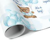 Boy Baby shower Teddy Bear Blue Balloons Naam toev Cadeaupapier (Rol Hoek)