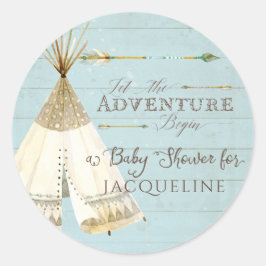 Boy Baby shower Teepee BOHO Bohemian Adventure Ronde Sticker