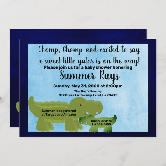 Boy Baby shower uitnodigen, Alligator Baby shower Aankondiging (Voorkant / Achterkant)