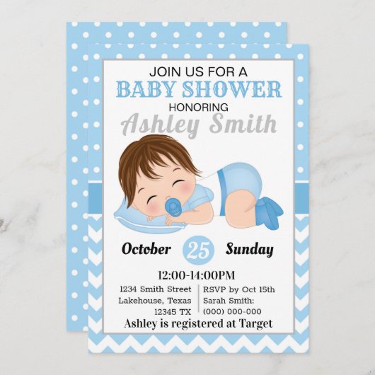 Boy Baby shower Uitnodiging  (Voorkant / Achterkant)