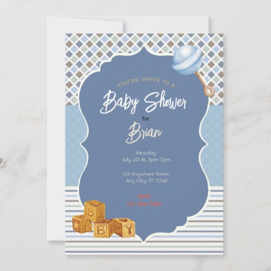 Boy Baby shower Uitnodiging (Voorkant)