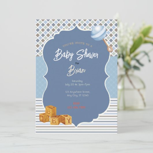 Boy Baby shower Uitnodiging (Staand voorkant)