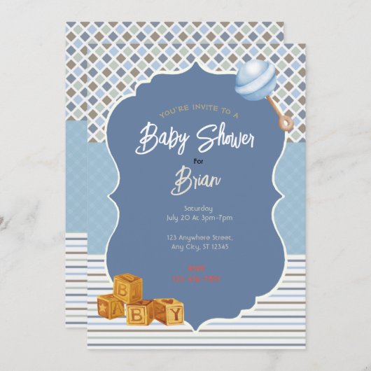 Boy Baby shower Uitnodiging (Voorkant / Achterkant)