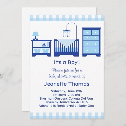 Boy Baby shower Uitnodiging (Voorkant / Achterkant)