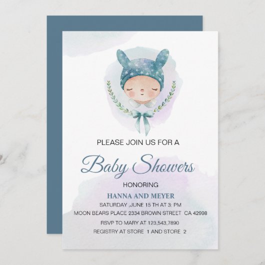 Boy Baby shower Uitnodiging (Voorkant / Achterkant)