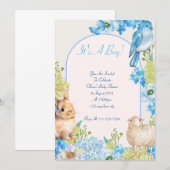 Boy baby shower Uitnodiging Blauw waterverf Ontwer (Voorkant / Achterkant)