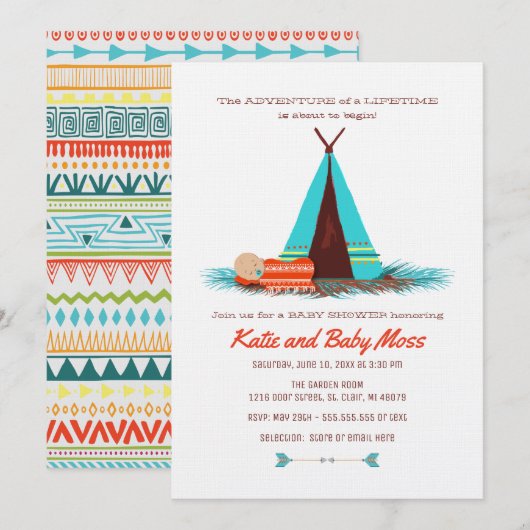 Boy Baby shower Uitnodiging | Boho Chic (Voorkant / Achterkant)