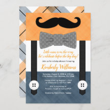 Boy baby shower Uitnodiging Kleine man oranje mari