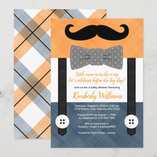 Boy baby shower Uitnodiging Kleine man oranje mari