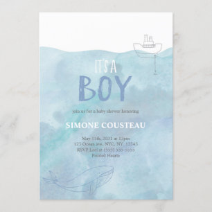 Boy Baby shower Uitnodiging   nautisch   Walvis